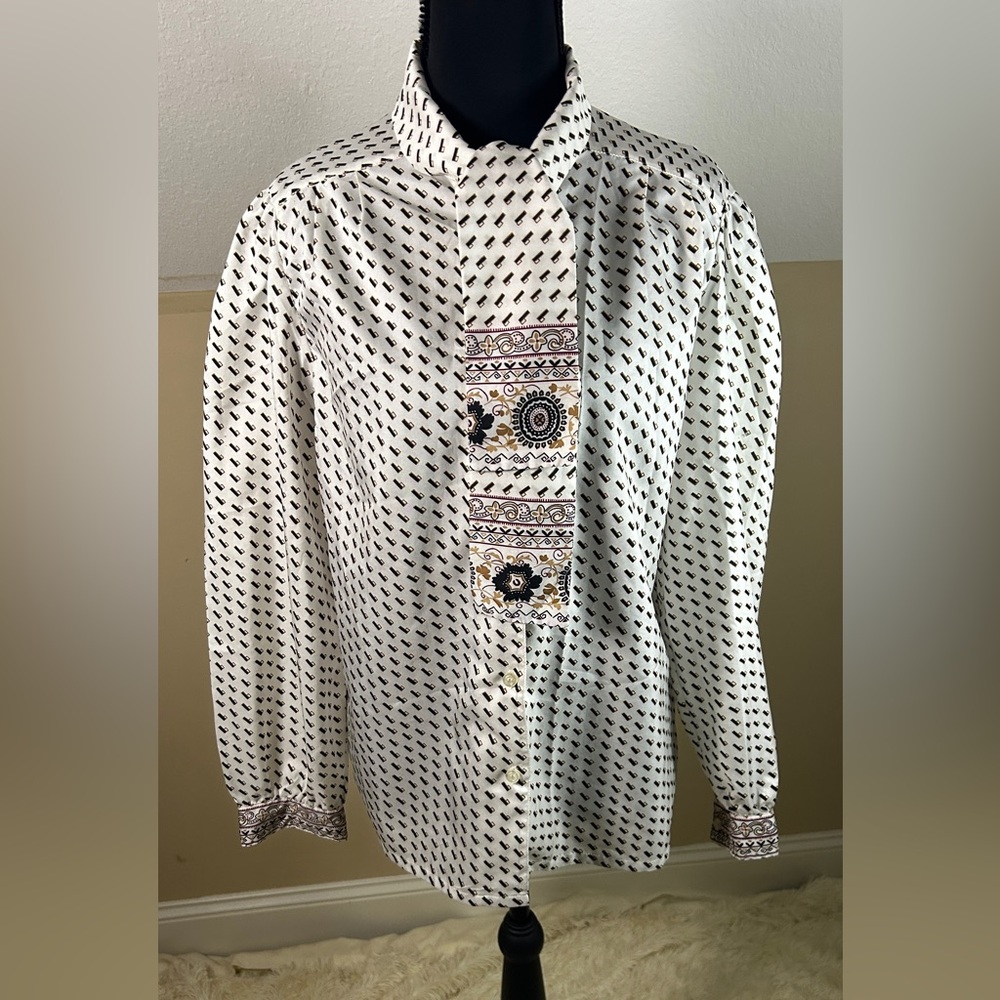Folio Elegant Silk White Patterned Women's Top size 6 - Picture 3 of 8